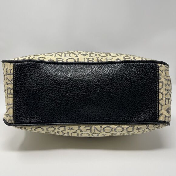 Dooney Bourke Tote Bag Tan Canvas  Black Lettering Leather Handbag Adjustable - Picture 6 of 14